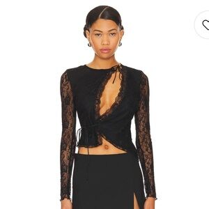NWT REVOLVE SUPERDOWN Anahi Wrap Lace Top in Black